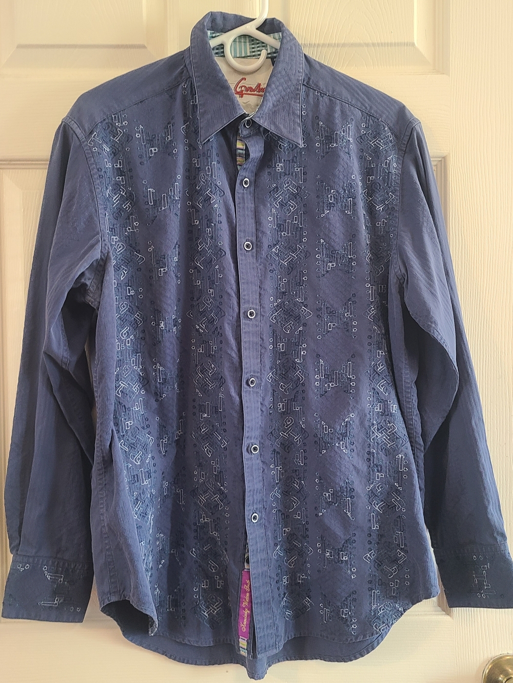 Robert Graham Navy and Teal Patterned Collared Shirt